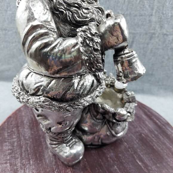 Detailed Silver Santa Claus Collectible Sculpture With Intricate Gift Basket - Picture 8 of 13